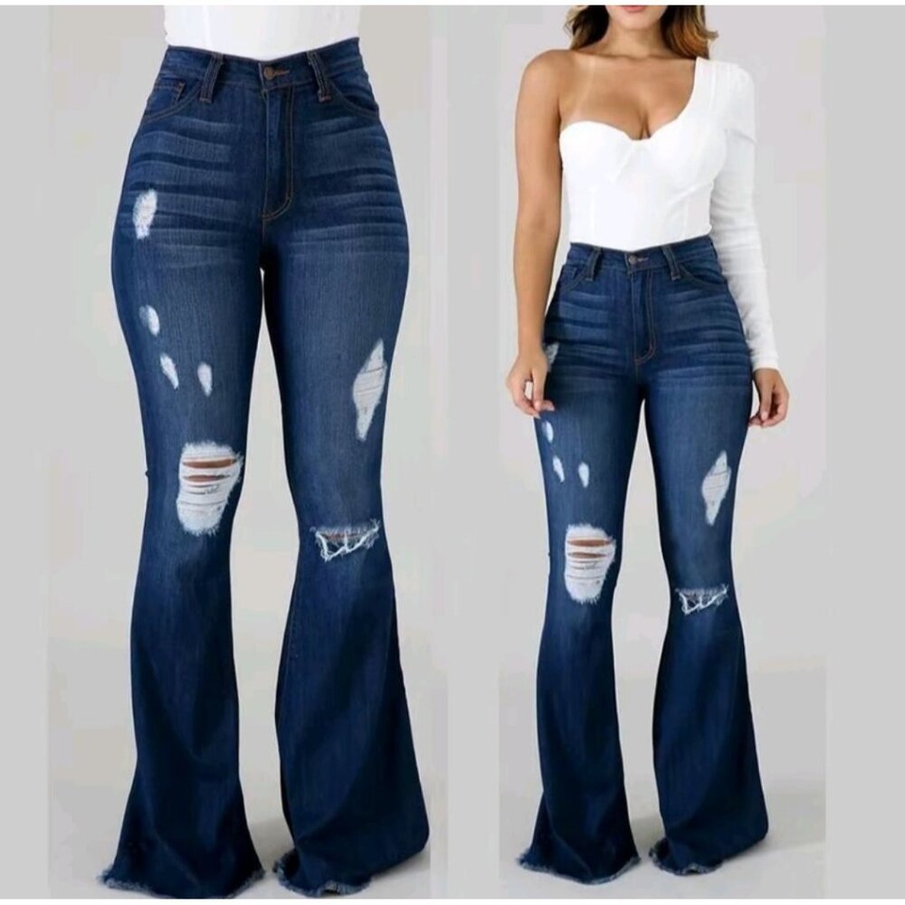 2024 Bell Bottom Jeans for Women Ripped High Waisted Classic Flared Pants